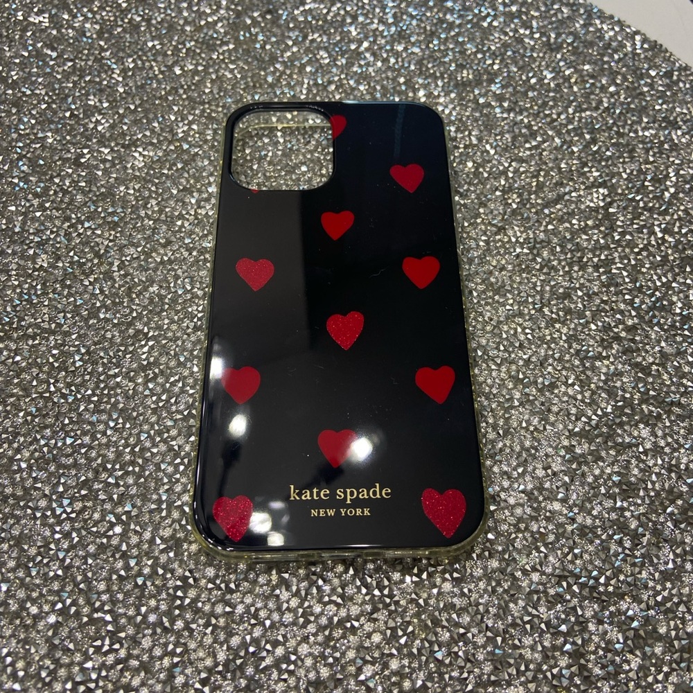 kate spade Black Phone Case with Red Hearts